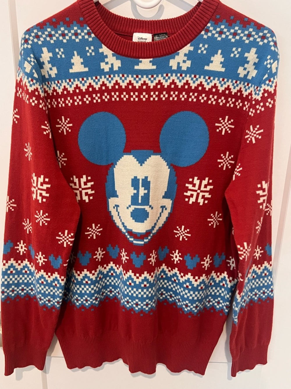 Disney Red, Blue & Cream Mickey Crewneck Holiday Sweater - Men's